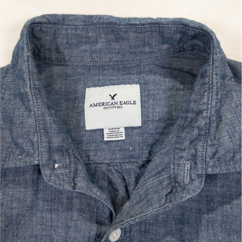 American Eagle Linen Blend Shirt Men S Long Sleeve Preppy Academia Coastal Vibe - Picture 2 of 10